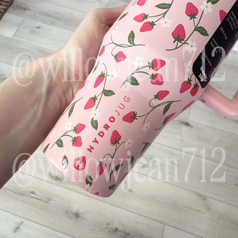 “Pink Strawberry" HydroJug 32 oz Traveler Tumbler - Limited Edition - Picture 4 of 6